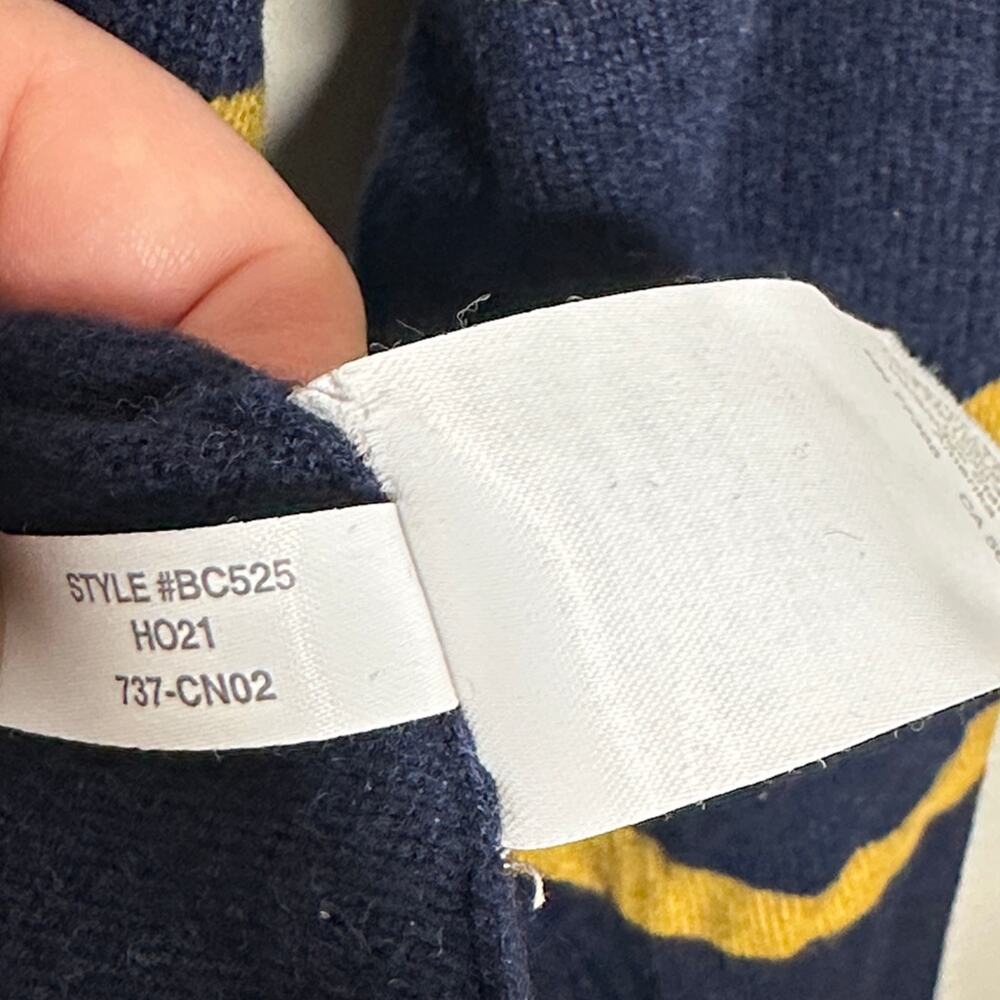 J. CREW Cashmere Collared Sweater Rugby Stripe Navy Blue Yellow Sz L $158 {N39} - Picture 7 of 7